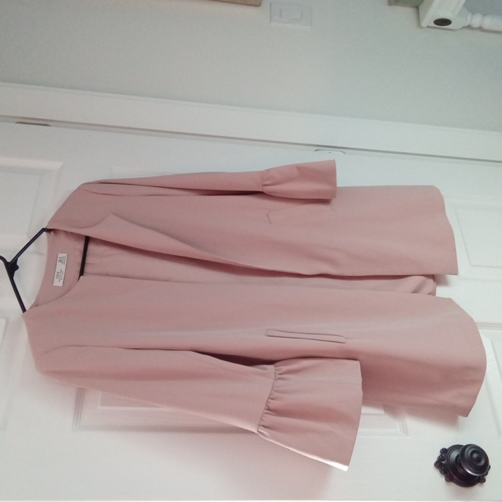 Dex Women's Blush Pink Balloon Ruffle Sleeve Open Front Pockets Coat Size Medium